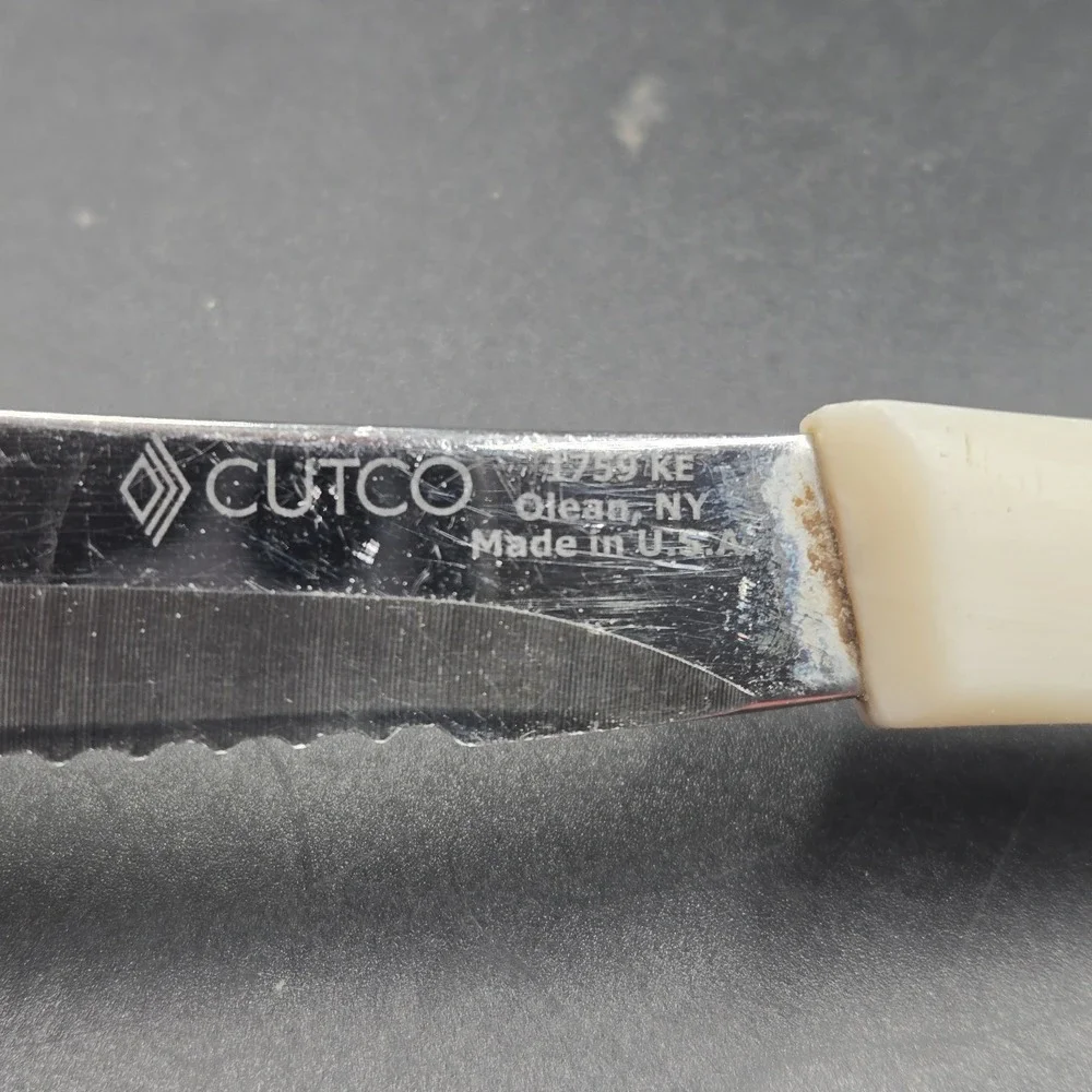Vintage CUTCO Pearl White Knife Set 14 Piece USA Made Spatula Forks Steak Knives